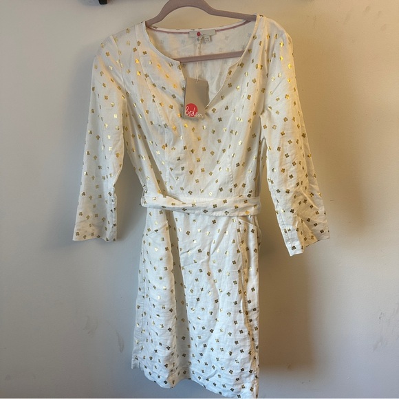 Boden Ivory Dress with Gold Floral Accents new - Picture 5 of 6